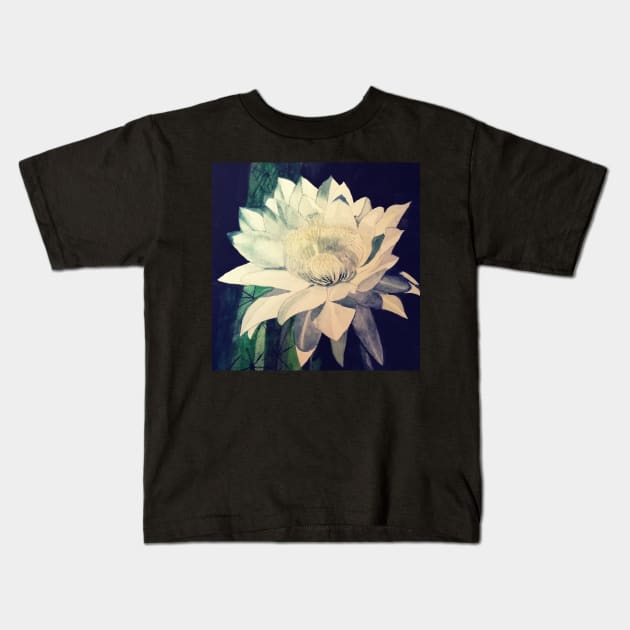 White cactus flower watercolour painting Kids T-Shirt by esvb